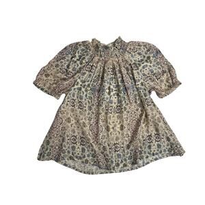 Roller Rabbit Blouse Cream Blue Floral Scroll Odila Ainsley Top New